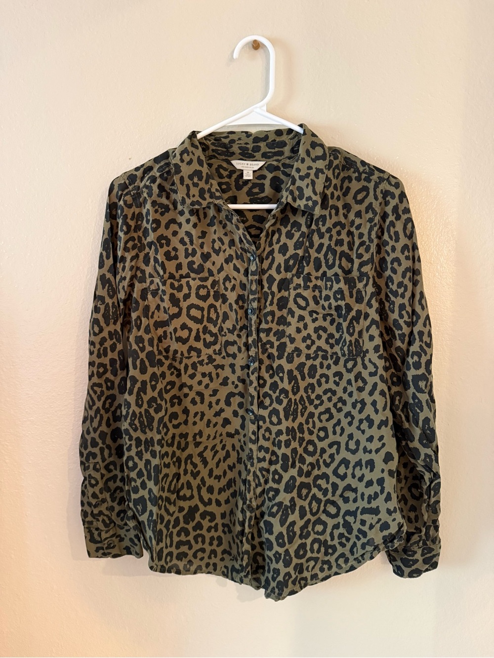Lucky Brand Olive Green & Black Leopard Print Shirt